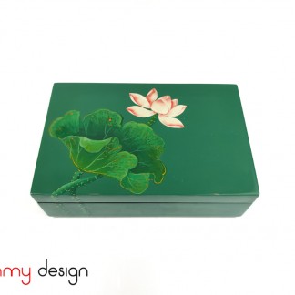 Small rectangular green lacquer box hand-painted with the one lotus 11*17*H5cm